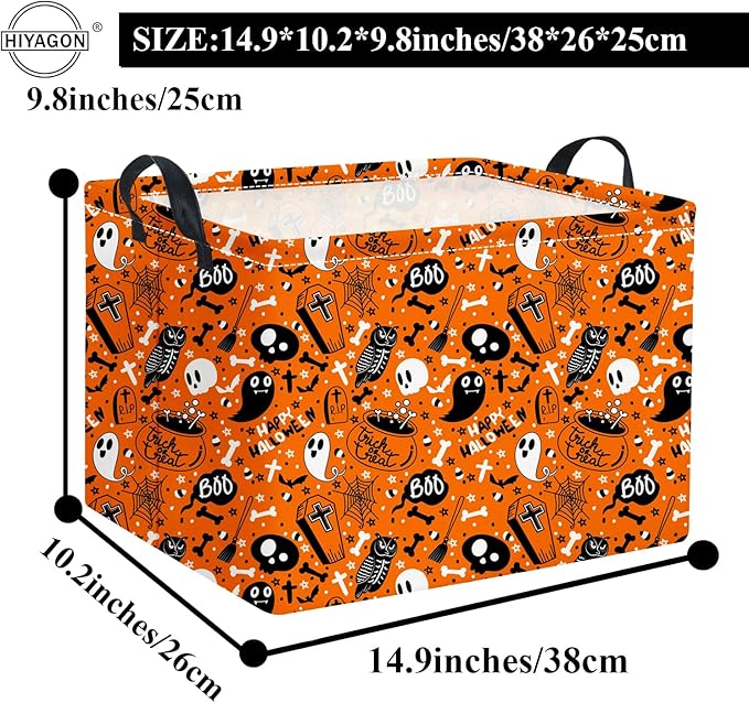 HIYAGON Rectangular Halloween Basket for Boys and Girls Kids Trick or Treat Pumpkin Basket for Halloween Parties Cute Storage Bin Organizer Box Room Decor(Yellow Halloween)-Ruum Studio Home