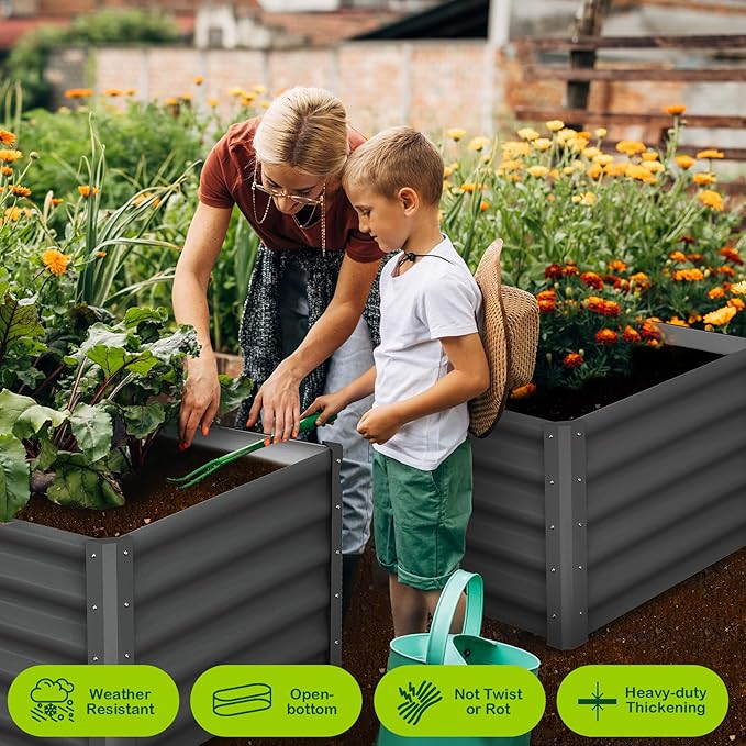 Galvanized Raised Garden Bed Outdoor, 2 Pcs 6x3x1.5FT Outdoor Large Planter Raised Beds Open Base with Safety Edge and Glove for Vegetables Flowers Ground Planter, Dark Grey-Ruum Studio Home