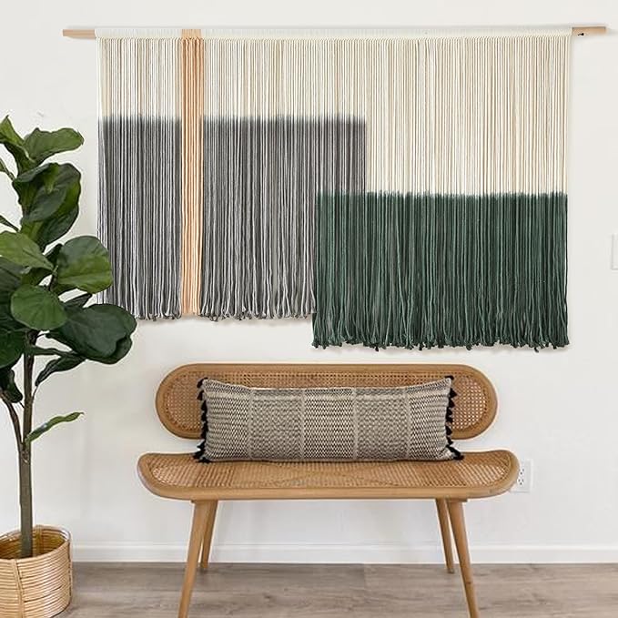 Macrame Wall Hanging Green Large Dip Dye Fiber Wall Art Bohemian Yarn Tapestry Wall Décor 57''W*35''L-Ruum Studio Home