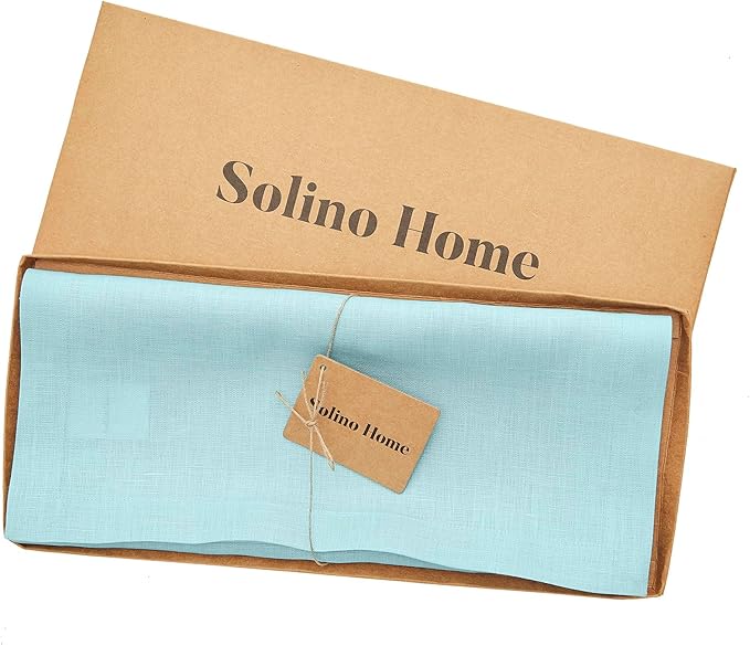 Solino Home Linen Aqua Blue Table Runner 108 Inches Long - 100% Pure Linen 14 x 108 Inch Table Runner for Dining - Fete-Ruum Studio Home