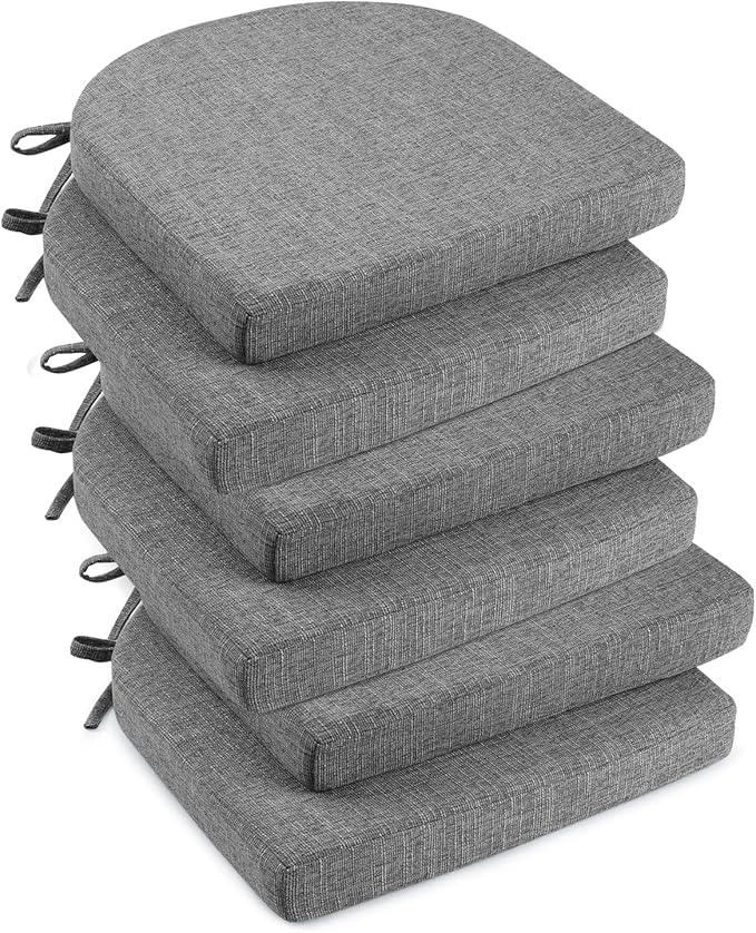 downluxe Indoor Chair Cushions for Dining Chairs, Soft and Comfortable Textured Foam Kitchen Chair Pads with Ties and Non-Slip Backing, 16" x 16" x 2", Dark Grey, 6 Pack-Ruum Studio Home
