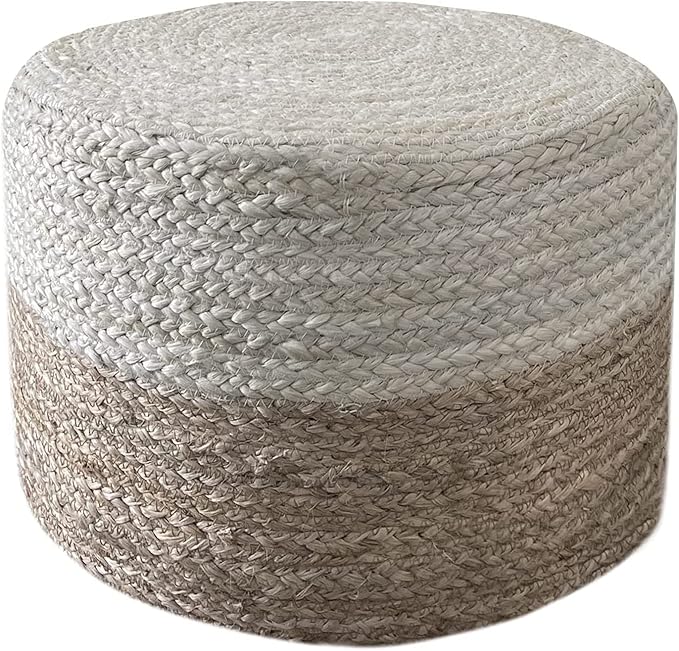 Jute Pouf Ottoman | Footrest Pouf | Hand Braided - Round Boho Pouffe - for Living Room, Bedroom, Nursery (18"x18"x12") Ivory-Ruum Studio Home