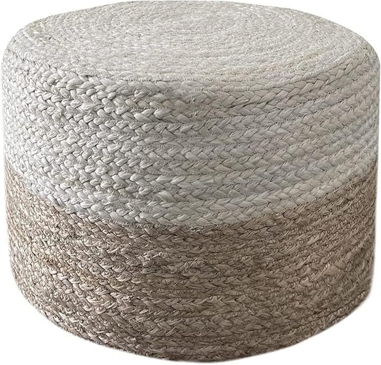 Jute Pouf Ottoman | Footrest Pouf | Hand Braided - Round Boho Pouffe - for Living Room, Bedroom, Nursery (18"x18"x12") Ivory-Ruum Studio Home