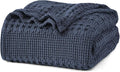 PHF 100% Cotton Waffle Weave Blanket Twin Size, Soft Lightweight Breathable Cozy Summer Blankets for Bed, Luxury Aesthetic Woven Bedding for Home Decor, 66"x90", Dark Navy-Ruum Studio Home
