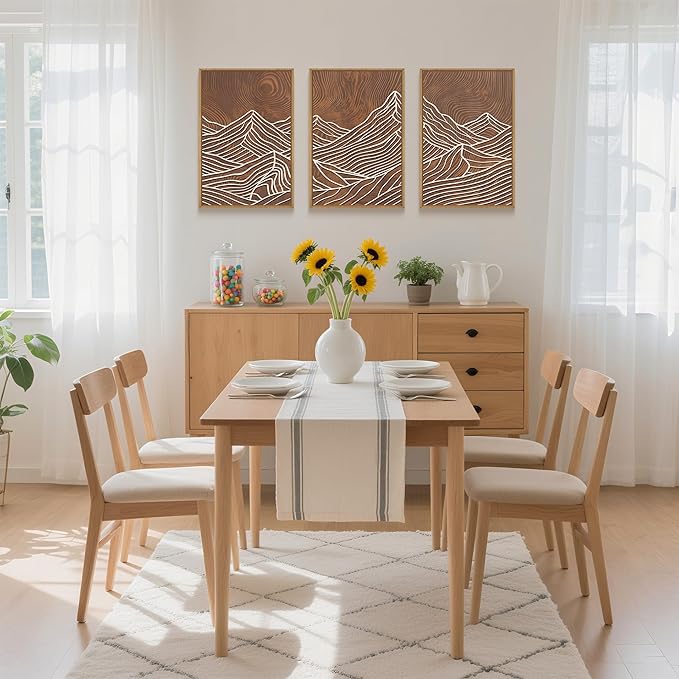 HPINUB Line Style Mountain Framed Canvas Wall Art Set, Vintage Tree Rings Wall Decor, Abstract Tree Spiral Wall Painting, Modern Nature Art Prints for Living Room,Bedroom,Farmhouse-16 x24 x3-Ruum Studio Home