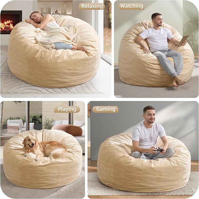 Hobestluk 5FT Bean Bag Chair Giant Bean Bag Chairs for Adults Large Bean Chairs with Removable Cover, Beanbag Chair with Filler, Adult Bean Bag Chairs for Living Room, Bedroom-Ruum Studio Home