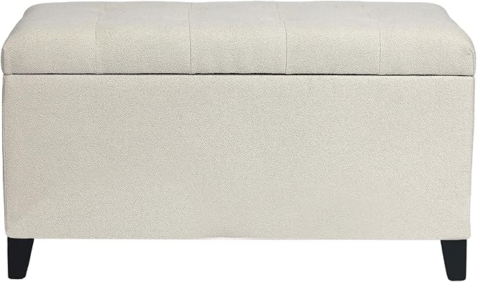 Asense Storage Ottoman Bench, Tufted Fabric Upholstered End of Bed Bench with Safety Hinge Wooden Legs, for Entryway Bedroom (Cotton and Linen Beige, 33.3")-Ruum Studio Home