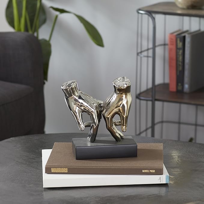 Deco 79 Polystone Hands Decorative Sculpture Home Decor Statue, Accent Figurine 7" x 4" x 8", Silver-Ruum Studio Home