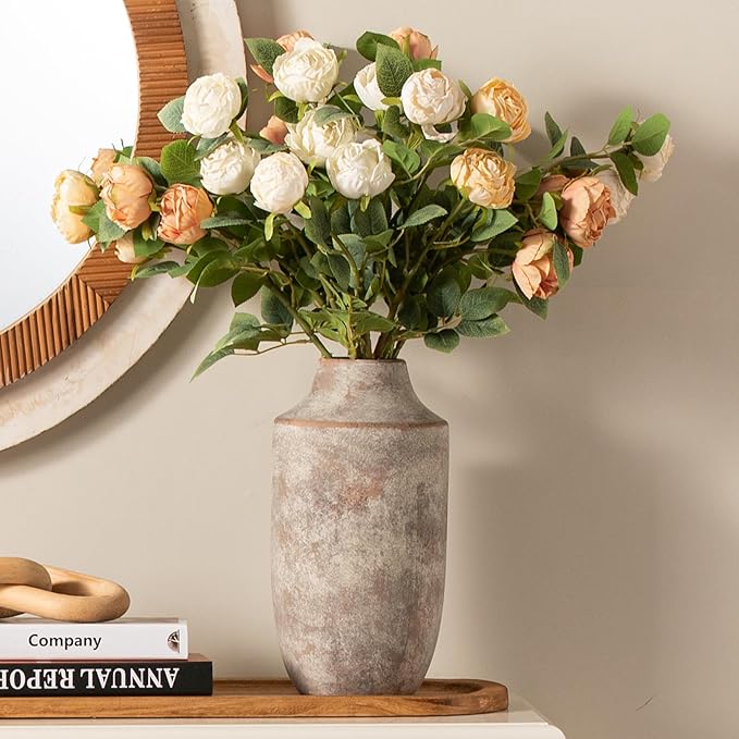 Mitt&Ditt Ceramic Flower Vase, 12.5 inch Tall Off-White Vase, Large Decorative Terracotta Vases, Farmhouse Rustic Pottery Vases for Home Decor, Living Room, Table-Ruum Studio Home