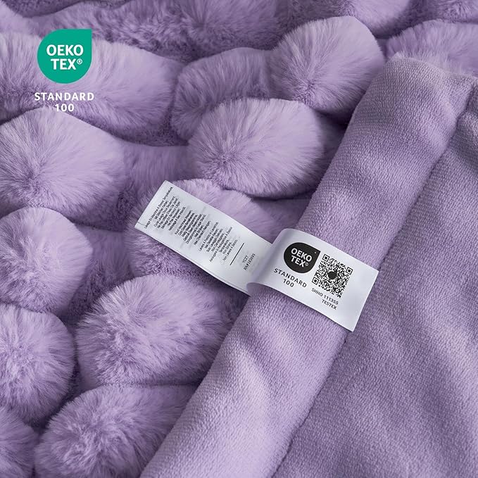 Cozy Bliss Faux Fur Throw Blanket for Couch, Cozy Warm Plush Striped Blanket for Sofa Bedroom Living Room, 60 * 80 Inches Lavender Purple-Ruum Studio Home