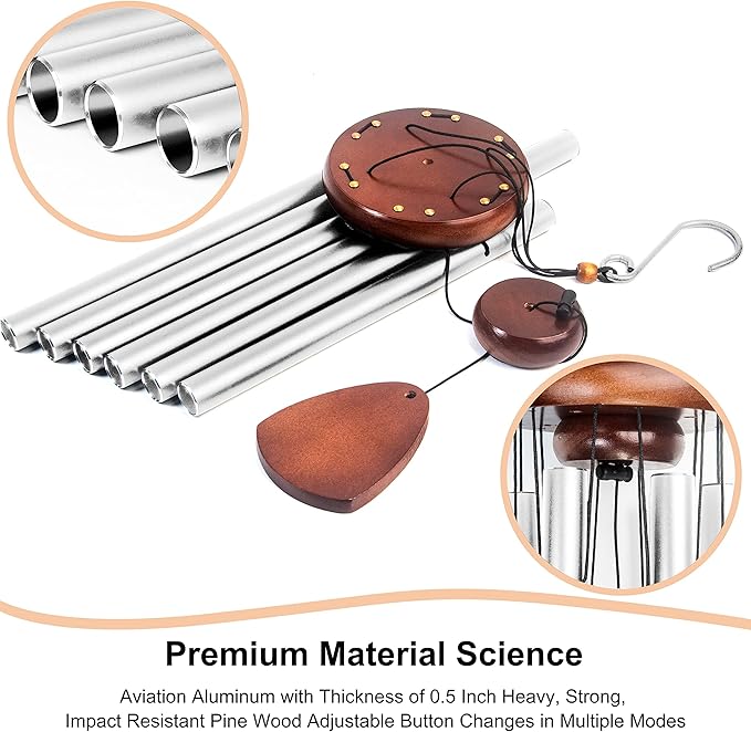 Large Aluminium Wind Chimes 37 Inches to Create a Zen Atmosphere Suitable for Outdoor, Garden, Patio Decoration Classic Chimes with Wind Catcher Suitable as A Gift for Unisex Silver 2 Pack-Ruum Studio Home
