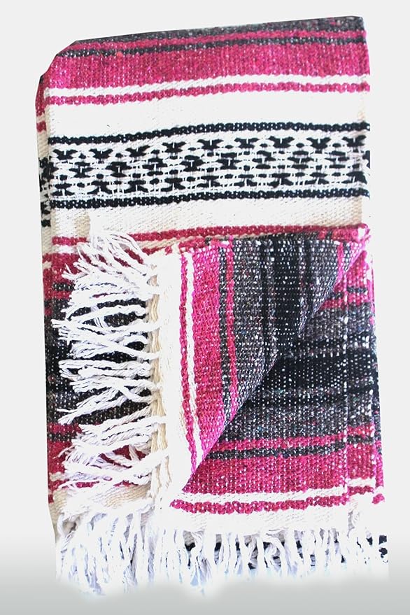 Del Mex Classic Mexican Blanket, Large Authentic Woven Falsa Throw (70"x50"), Artisan Southwest Décor for Beach, Yoga, Outdoors (Hot Pink/Fuchsia)-Ruum Studio Home