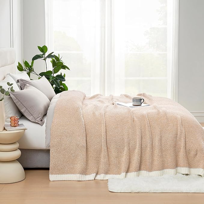 Snuggle Sac Queen Size Bedding Blankets, Super Soft Warm Oversized Bed Blankets Cozy Knit Fuzzy Blankets for Bed, Heather Beige, 90x90 inches-Ruum Studio Home