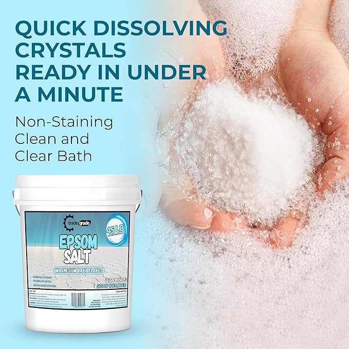 Epsom Salt Bath Soak 45 lb Bucket – Unscented, Pure Epsom Salt Bulk Crystals, Magnesium Sulfate for Full Body or Foot Soaks, Resealable Container with Scoop for Home Bath Use-Ruum Studio Home