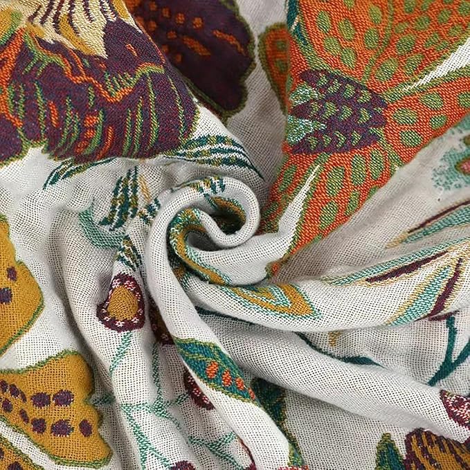 Boho Muslin Blanket for Adults 4-Layer Gauze 80 x 90 Inches Soft Cozy 100% Cotton Summer Cooling Blanket Colorful Floral Decor for Sofa Bed Coverlet Both Sides (A Summer Floral, 80 x 90 in)-Ruum Studio Home