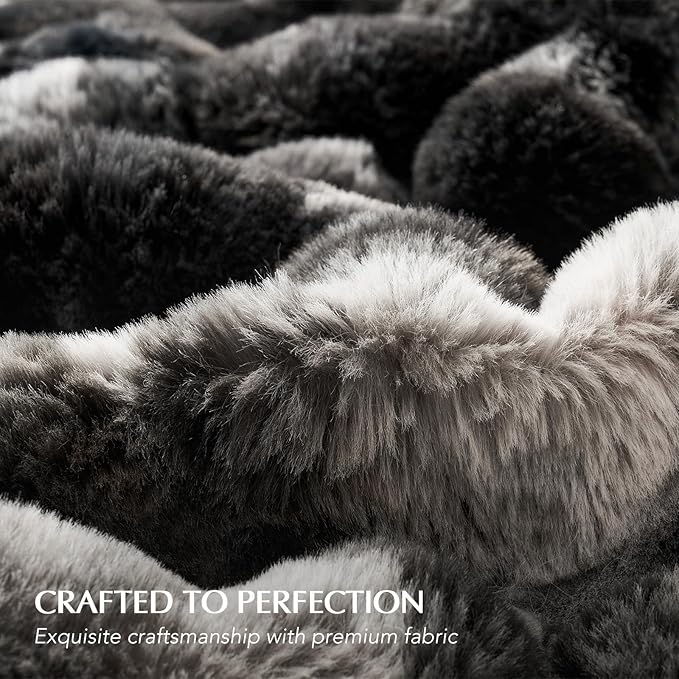EVERGRACE Ultra Soft Luxury Fluffy Ridgeline Faux Rabbit Fur Bubble Throw Blanket, Thick Warm Fuzzy Throw for Bed, Cozy Plush Reversible Blanket for Couch,Charcoal Grey Heather, 50x60 Inches, 870 GSM-Ruum Studio Home