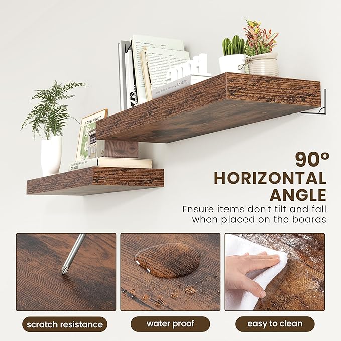 Deep Floating Shelves for Wall | 36 Inch Wide x 12 Inch Deep Floating Shelves | 36W x 12D Rustic Wood Wide Wall Shelves | Bookshelf Laundry Shelf TV Shelf-Ruum Studio Home