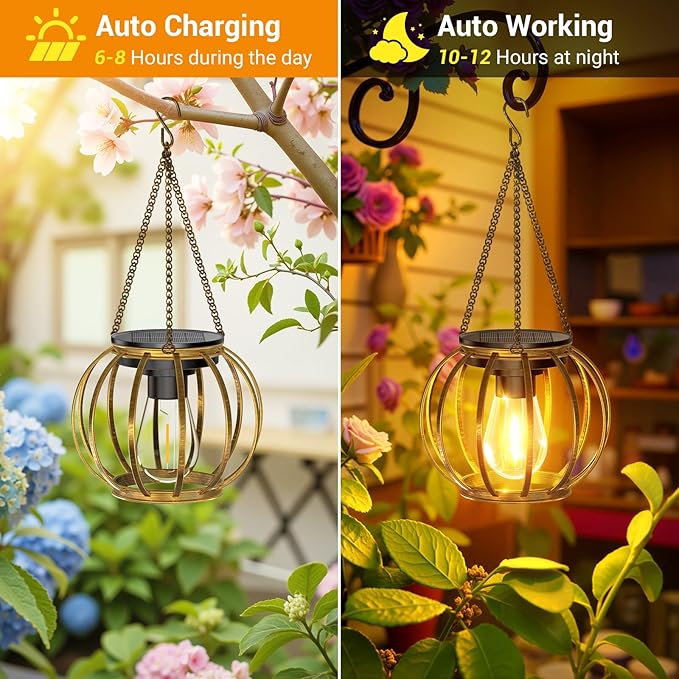 KOOPER Solar Lanterns Outdoor Waterproof, 4 Pack Upgraded Bronze Metal Hanging Solar Lights Outdoor Lanterns, Brighter Auto On/Off Outdoor Hanging Lantern for Yard Patio Pathway Porch Garden Decor-Ruum Studio Home
