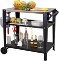 Stainless Steel Outdoor Grill Cart with Wheels, Heavy-Duty 3-Tier BBQ Prep Table for Pizza Oven, Griddle, Patio – Rustproof Commercial Kitchen Cart with Tool Hooks-Ruum Studio Home