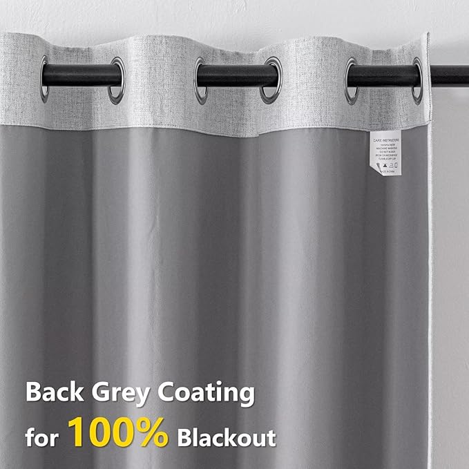 Blackout Curtains 90 Inch Length 2 Panels Set, 100% Black Out Textured Thermal Curtains, Grommet Light Blocking Drapes for Living Room Bedroom Luxury Decor(52W × 90L inch, Greyish White)-Ruum Studio Home