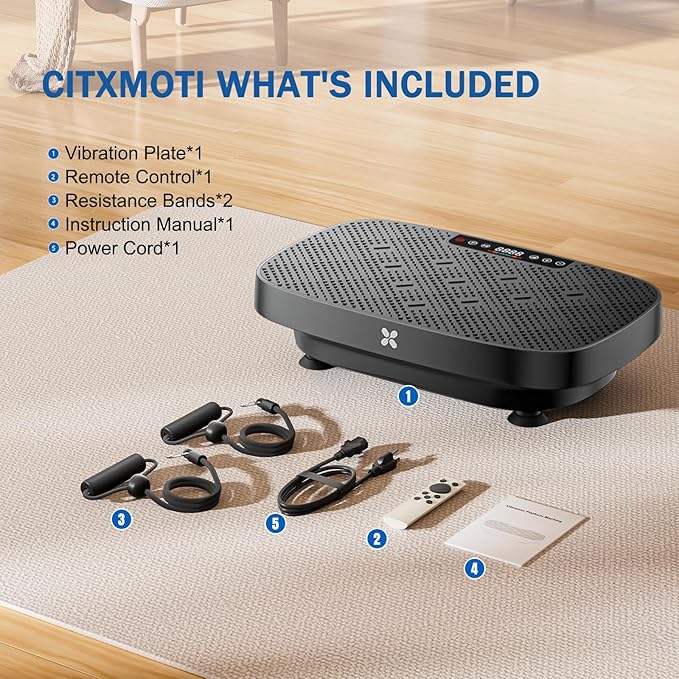 Vibration Plate Exercise Machine, Ultra-Quiet Vibration Plate for Lymphatic Drainage & Body Toning, Whole Body Vibration Platform with Bluetooth, Resistance Bands, Home Gyms Equipment-Ruum Studio Home