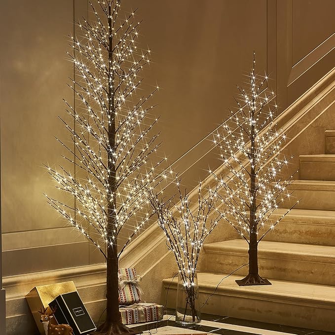 Fudios Lighted Branches Plug in 32IN 200 LED Mantle Winter Decor, Brown Twig Branch Lights for Christmas Holiday Party Indoor Outdoor-Ruum Studio Home