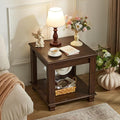 Farmhouse End Table,Large Side Table with 2-Tier Storage Shelf,Rustic Brown End Tables for Living Room,Square Tea Table,Walnut-Ruum Studio Home