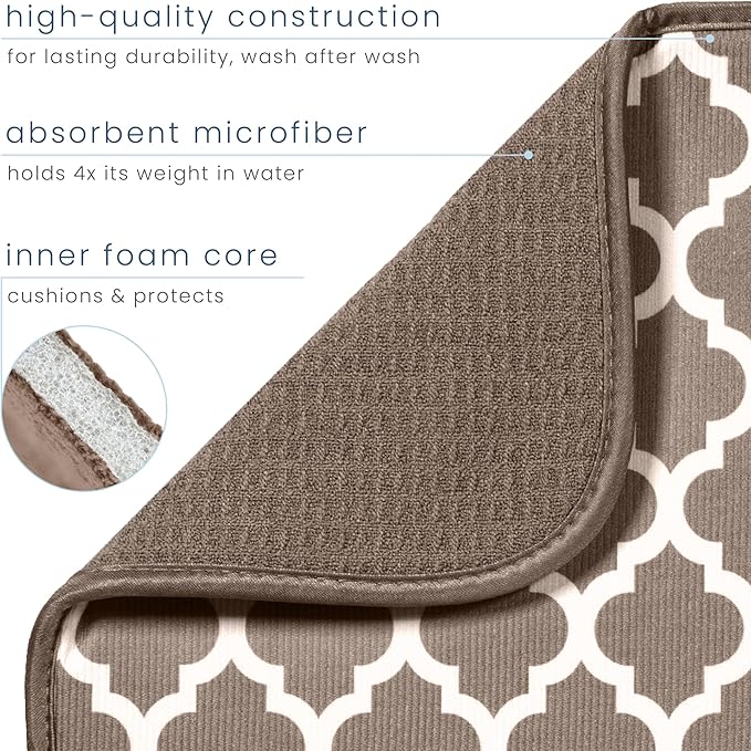 S&T INC. Dish Drying Mat XL, 18” x 24”, Absorbent Microfiber Kitchen Counter Mat, Dish Drying Pad for Dishes, Utensils, Pots and Pans, Extra Large, Taupe Trellis-Ruum Studio Home