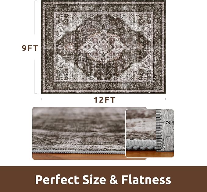 AMOAMI-Area Rug 9X12 Rugs for Living Room-Vintage Soft Brick/Brown Rugs for Bedroom-Non Slip Carpet-Washable Rug for Dining Room Living Room Bedroom Office Under Table-Ruum Studio Home