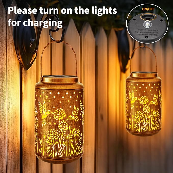 Brizled Hummingbird Solar Lanterns Outdoor, Decorative Mothers Day Gifts for Women Mom Grandma, Waterproof Hanging Solar Lights LED Lanterns for Garden Patio Courtyard Path Tabletop Porch Balcony Decr-Ruum Studio Home