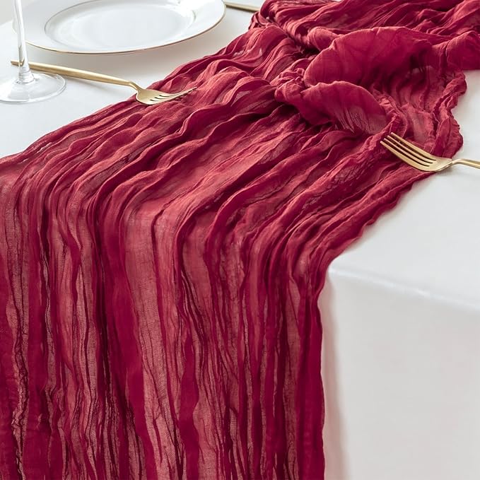 Sioloc Burgundy Red Cheesecloth Table Runner Fall Autumn Decor for Home 10ft Table Cloth for Wedding Birthday Party Bridal Shower Christmas Halloween Thanksgiving-Ruum Studio Home