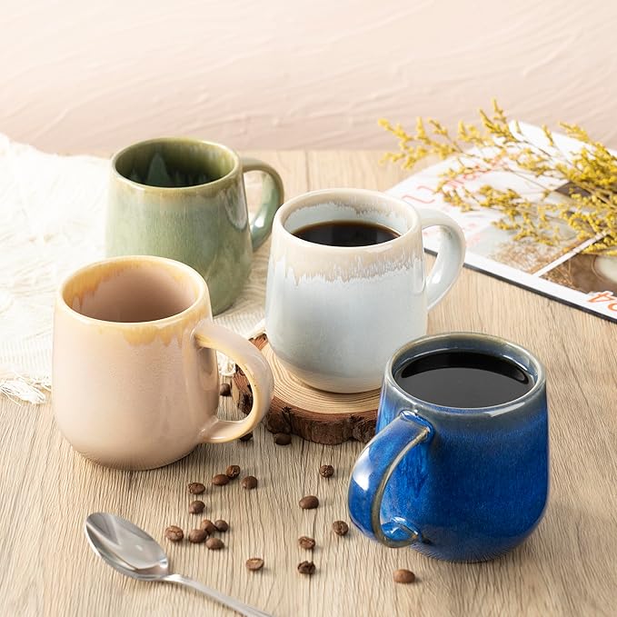 bestone Coffee Mugs Set of 4，15 oz Large Coffee Mugs, Ceramic Mugs with Handles,etc Coffee Mugs, Cups for Coffee Cereal Latte ，Microwave & Dishwasher safe，Vibrant Colors-Ruum Studio Home