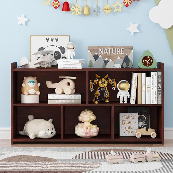 Book Shelf, 5 Cubes Storage Organizer, Open Bookshelf Wooden Bookcase, Freestanding Cherry Bookshelf Cube Shelf for Bedroom, Living Room-Ruum Studio Home