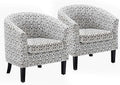 BELLEZE Accent Barrel Chair Set of 2, Linen Round Chair Club Tub Sofa Corner Chair with Flared Legs and Cozy Soft Padding for Living Room Bedroom Waiting Room - White & Brown-Ruum Studio Home