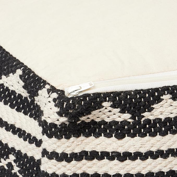 REDEARTH · Tufted Pouf Ottoman with Filler Textured Storage Cube Bean Bag Pouffe Footrest for Living Room, Bedroom, Nursery, Kidsroom; 100% Cotton (17.5"X17.5"X17.5", Ziggurat Obsession Black)-Ruum Studio Home