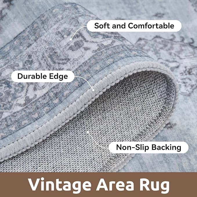 AMOAMI-Vintage Area Rug 4x6 Blue Rugs for Living Room-Soft Living Room Rug Non Slip Rugs for Bedroom Carpet Machine Washable Rug for Dining Room Bedside Office Room Decor-Ruum Studio Home