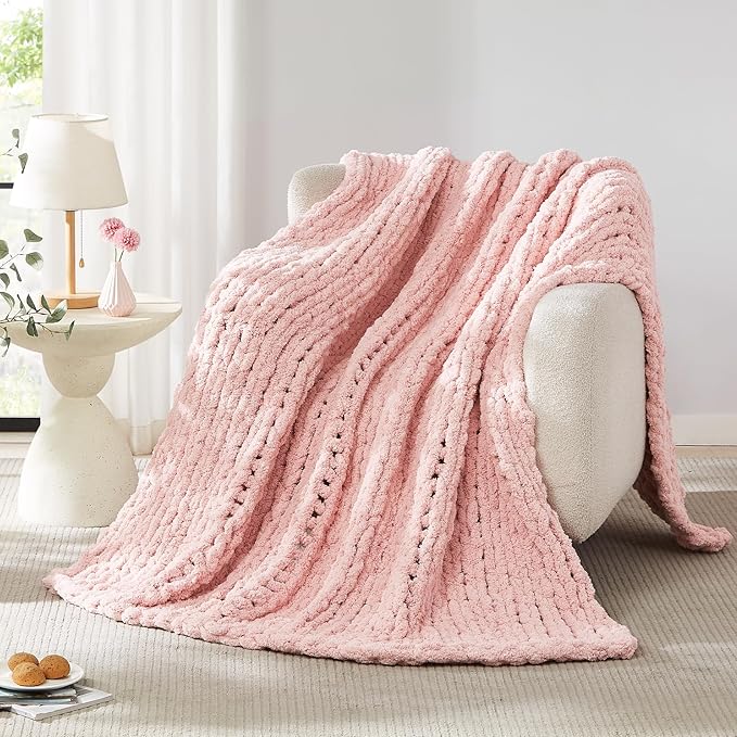 L'AGRATY Chunky Knit Blanket Throw - Soft Chenille Yarn Throw Blanket 50x60: Handmade Thick Cable Knit Crochet Blanket - Large Knit Blanket Chunky Rope Knot Throw Blanket for Couch Sofa Bed Home Decor-Ruum Studio Home