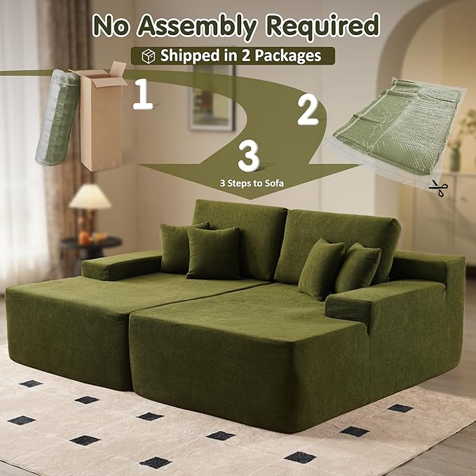 ovios 81" Oversized Sectional Double Lounge Chaise with Cloud Plush Sofa Bed, No Assembly Required, Fluffy Modern Sleeper Loveseat Chair for Indoor Living Room Bedroom Reading, Green (Cloud Velvet)-Ruum Studio Home