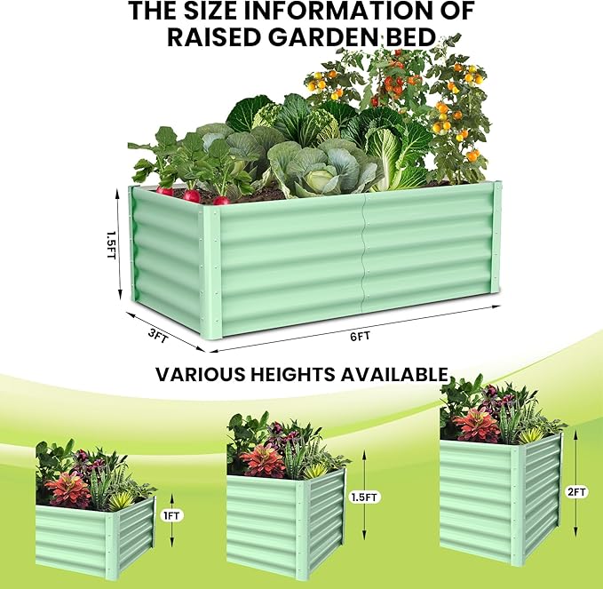 Galvanized Raised Garden Bed Outdoor, 2 Pcs 6x3x1.5FT Outdoor Large Planter Raised Beds Open Base with Safety Edge and Glove for Vegetables Flowers Ground Planter, Green-Ruum Studio Home