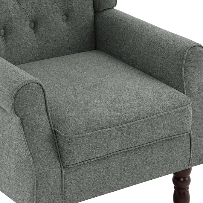 UIXE High Back Accent Chair, Fabric Upholstered Armchair for Living Room, Retro Wingback Arm Chair Comfy Single Sofa Bedroom Reading Seat with Solid Wooden Legs - Gray-Ruum Studio Home