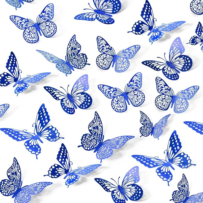 SAOROPEB Butterfly Wall Stickers, 48 Pcs 4 Styles 3 Sizes, Metallic Paper, Removable, Navy Blue, Art Deco Decor for Wall-Ruum Studio Home