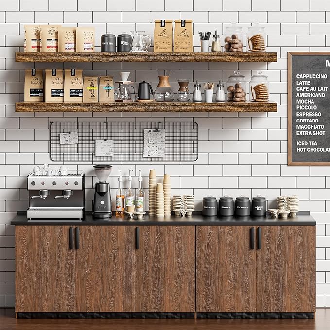 Floating Shelves for Wall 48 Inches Long,9.3" Deep Rustic Brown Floating Shelf Set of 2,Wall Mounted Wood Shelves for Bathroom Bedroom Living Room Kitchen Office,Shelf for Books Storage Room Decor-Ruum Studio Home