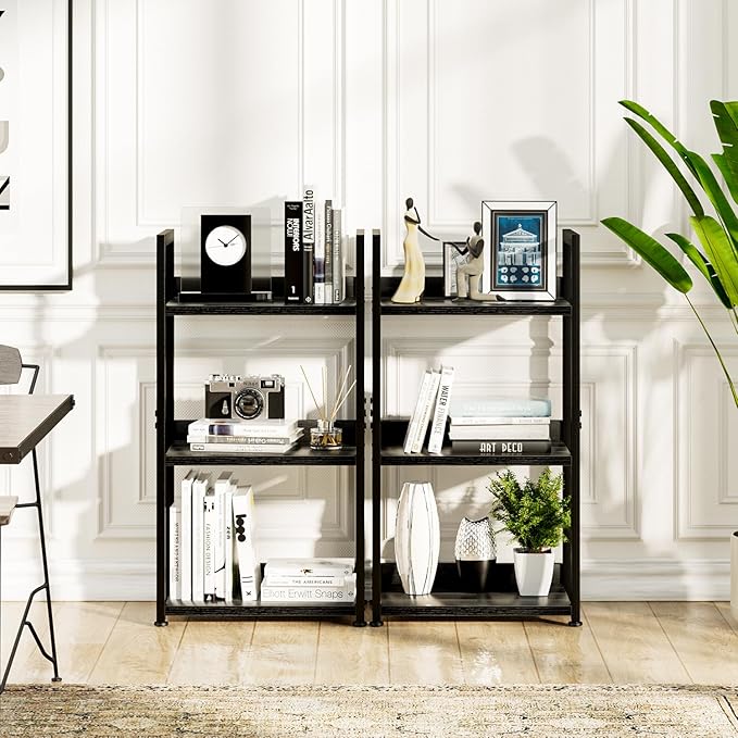 NUMENN Narrow Bookshelf, 3 Tier Bookshelves, Home Office Bookcase Shelf Storage Organizer, Free Standing Storage Shelving Unit for Bedroom, Living Room and Home Office, Black-Ruum Studio Home