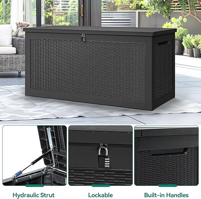 YITAHOME 260 Gallon XXL Large Deck Box, Outdoor Resin Storage Box, Lockable Storage Container for Patio Cushions, Furniture, Garden Tools, Water Resistant (Black)-Ruum Studio Home