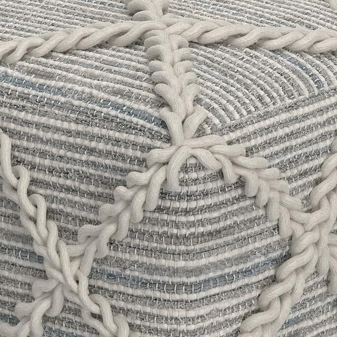 SIMPLIHOME Cowan Contemporary Square Pouf in Grey, Natural Handloom Woven for the Living Room, Bedroom and Kids Room-Ruum Studio Home