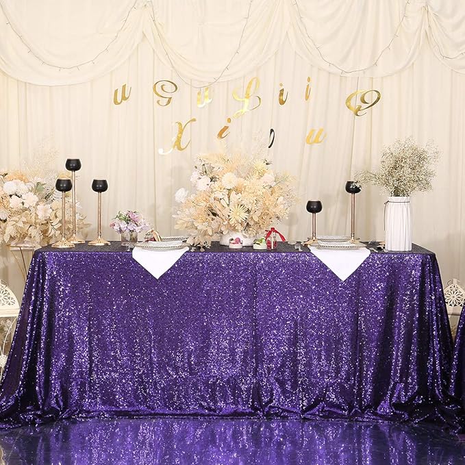 SquarePie Sequin Tablecloth 90 x 156 Inch Purple Sparkly Table Cloth for Wedding Halloween Party-Ruum Studio Home