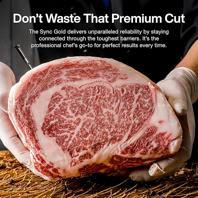 Sync Gold Wireless WiFi Meat Thermometer, 2 Slim Probes, 6 Sensors, 10x Stronger Signal, ±0.5℉ Accuracy, Smart Base Direct Setup, Reliable Reading Through Kamado Grill, BBQ, Oven, Smoker, Air Fryer-Ruum Studio Home