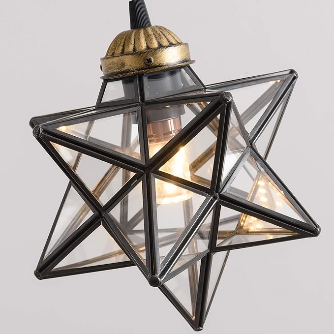 Glass Glam Chandelier Star Pendants Light Fixture Modern Elegant Ceiling Hanging Lights Included LED Warm Light Bulbs Oiled Bronze-Ruum Studio Home