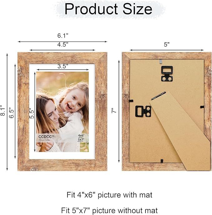 5x7 Picture Frame Set of 4, 5 x 7 Wood Photo Frames with Mat for 4x6, Natural Wooden Frame with Real Glass Cover for Wall and Tabletop Display,Brown-Ruum Studio Home