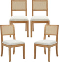 Westice Rattan Dining Chairs Set of 4, Farmhouse Natural Dining Room Chairs with Upholstered Cushion, Wood Armless Chairs for Kitchen/Restaurant-Ruum Studio Home